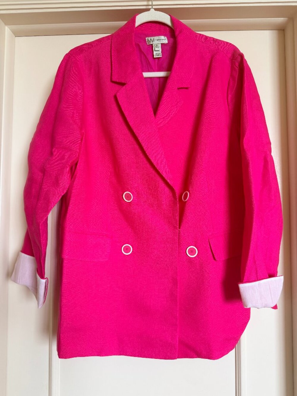 Neiman Marcus Pink Solid Blazer Jacket XL Long Sleeve Long Button Pockets